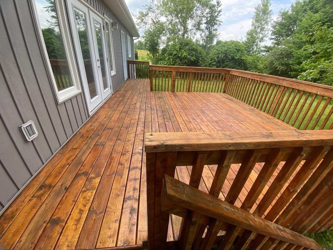 Freshly stained cedar deck in Burlington, Ontario